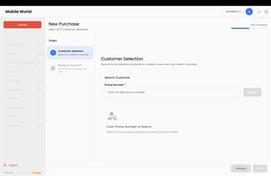 Customer selection step in the Bill Bandhan new purchase workflow