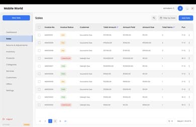 Sales and invoice list in Bill Bandhan